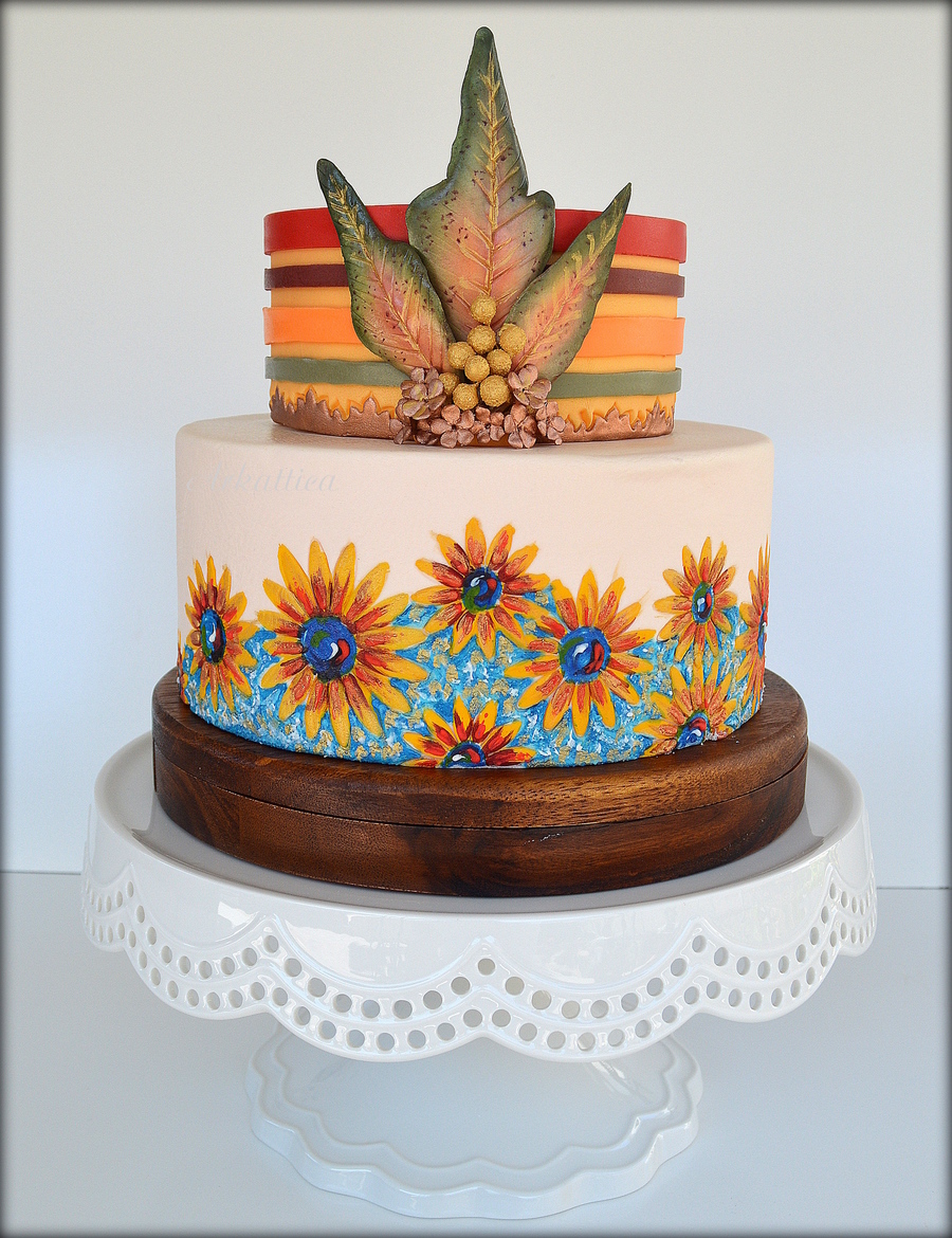 Petal Dusted Gumpaste Leaves And Fillers Handpainted Sunflowers With