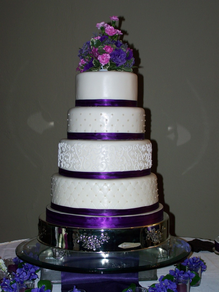 Purple & White Stacked Fondant Wedding Cake