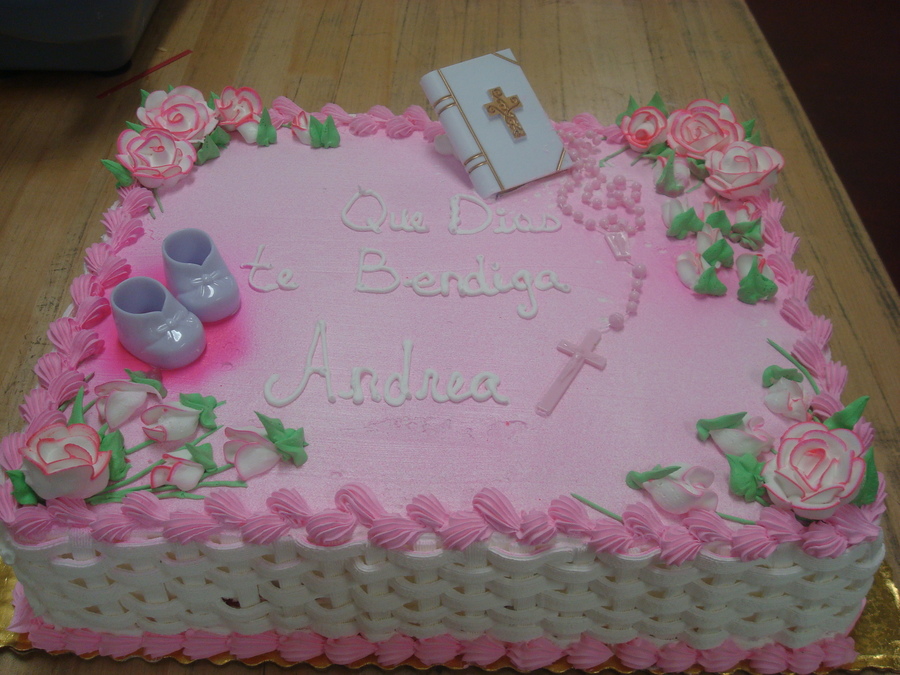 Pink Baptism Cake - CakeCentral.com