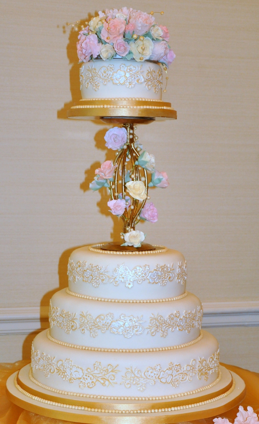 Beads Lace And Flowers Wedding Cake