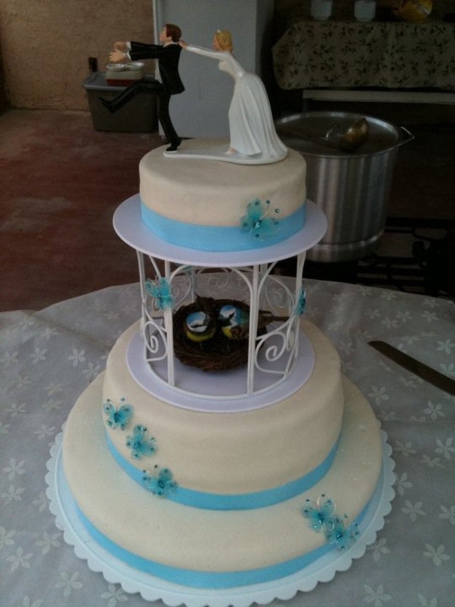 Bird And Butterfly 3 Tier Wedding Cake