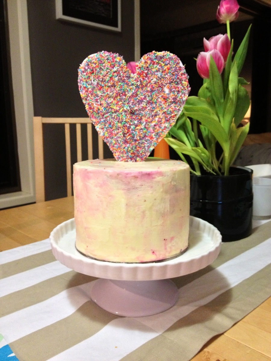Pastel Watercolor Love Heart Sprinkle Cake