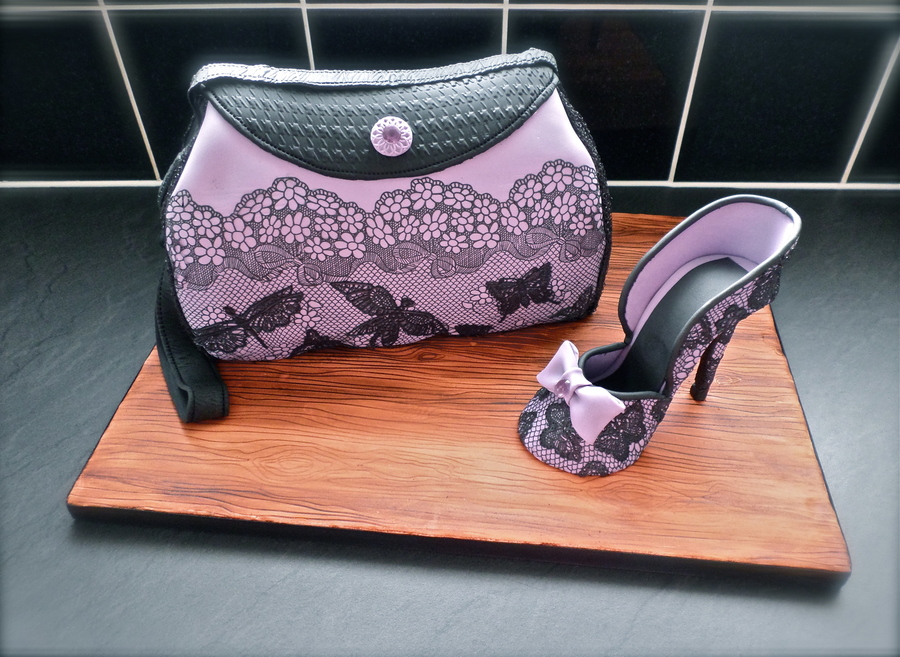 Lace Hand Bag And Shoe Cake