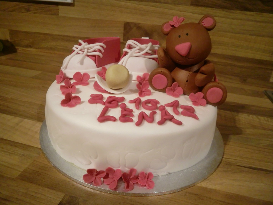 Baby Shower Cake With Teddy, Shoes And Pacifier. Inspired By Bettina