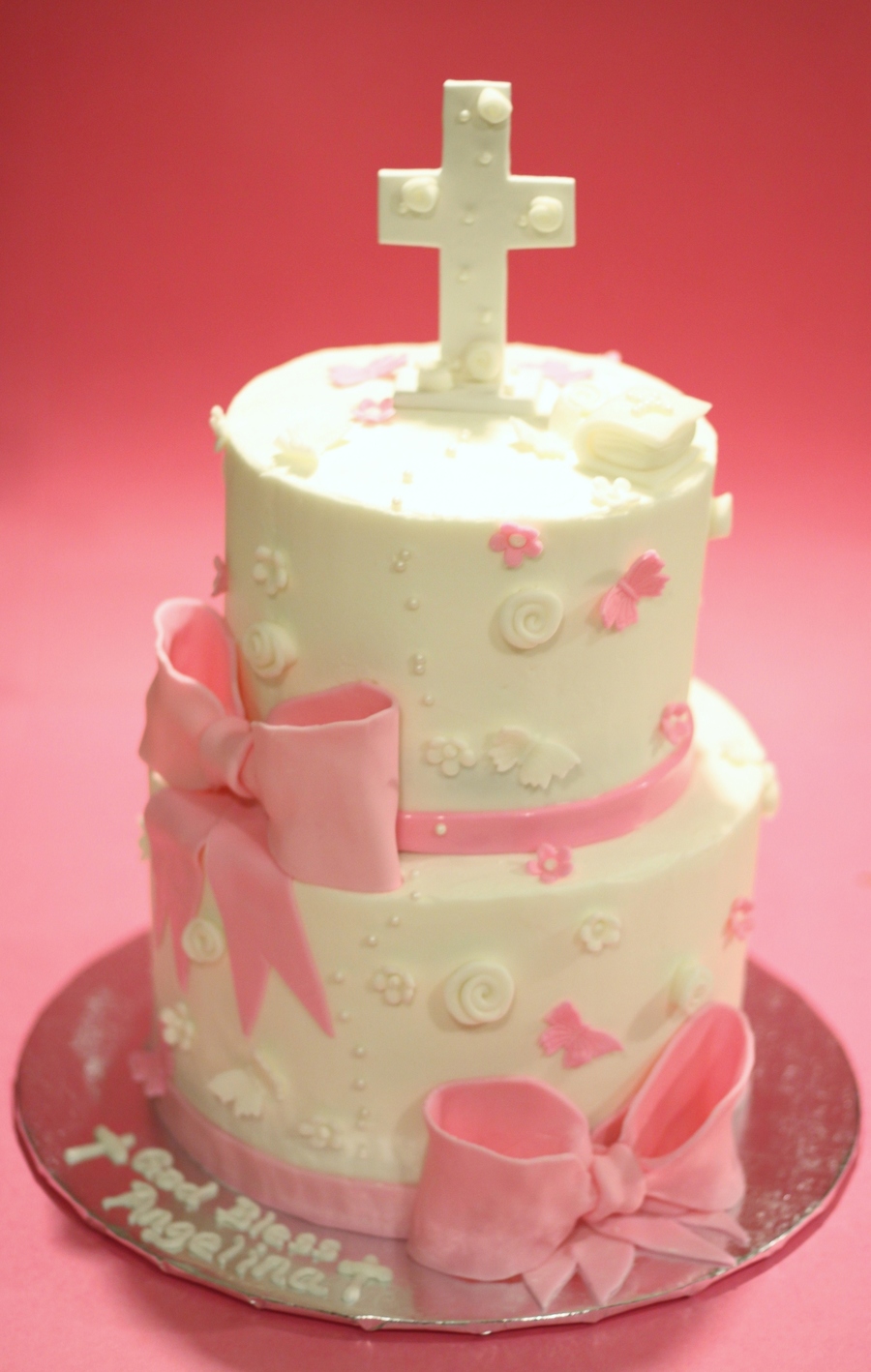 A Little Bit Of Pink Baptism Cake - CakeCentral.com