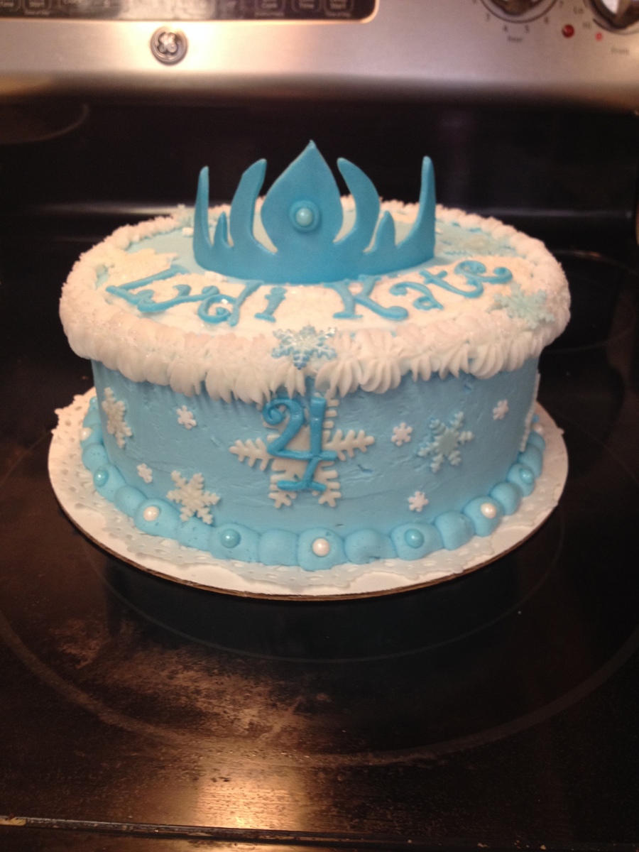 Frozen Cake For A 4 Year Old With Snowflakes And Crown