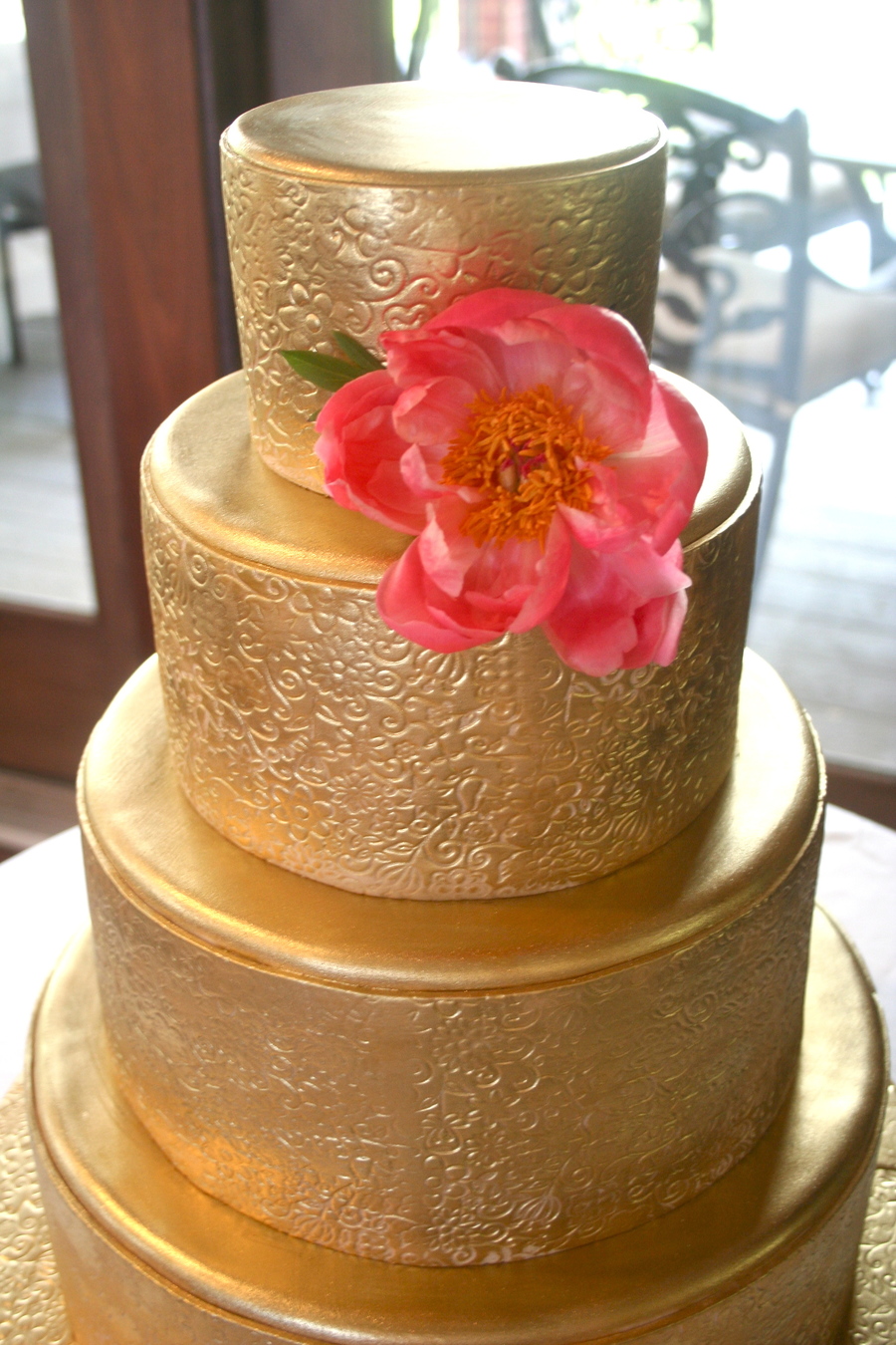 Gold Embossed Wedding Cake Delivered To Kings Chapel Arrington Tn