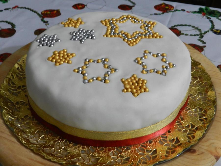 Boiled Fruitcake Covered In Marzipan And Fondant Icing