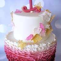 Mademoiselle Butterfly Mademoiselle Butterfly ~~Features Pink Ombre Fondant Ruffles and Sugar Butterflies