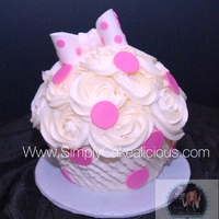 Giant Cupcake Smash Cake Pink and White Giant cupcake-Crusting ABC and Vanilla Cake, gumpaste bow