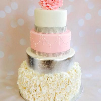 Pink And Silver Wedding Cake