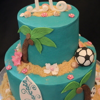 Beach Soccer And Surf 6" top tier with a 10" base tier. BC Icing.