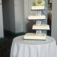 First Wedding Cake This a white cake with raspberry filling and Italian butter cream. The small fondant blocks were provided.