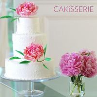 Peony Wedding Cake A simple lace wedding cake decorated with sugar peonies - www.cakisserie.com