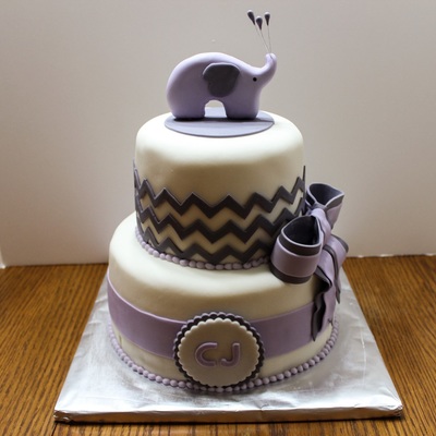 Elephant And Chevron Baby Shower Cake