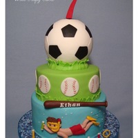 Soccer, Baseball And Swimming Cake My grandson requested that his birthday cake have soccer, baseball, and swimming on it, three sports that he did this year. Since the party...