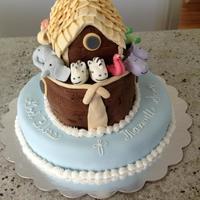 Noah's Ark Baptism Cake Noah's Ark Baptism/Christening Cake with fondant figures
