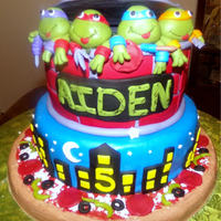 Ninja Turtle Cake the pizza bottom is a huge chocolate chip cookie decorated as a pizza. completely edible. Pizza toppins are fondant. the shredded cheese is...
