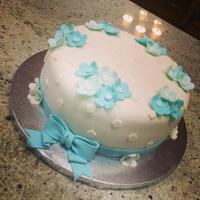 Tiffany Blue Bridal Shower Cake Tiffany Blue Bridal Shower Cake with fondant flowers...yellow cake with strawberry filling