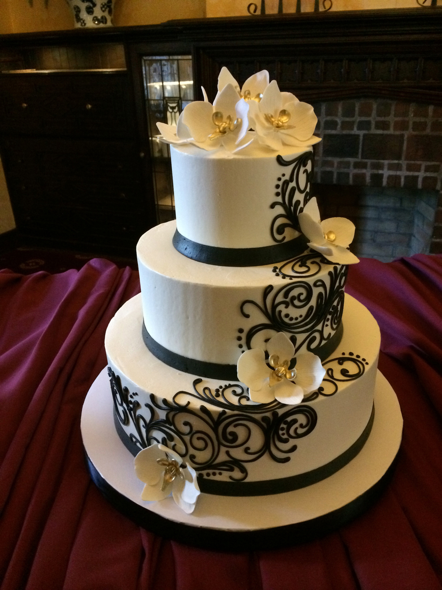 Buttercream Wedding Cake With Scrolling Pattern