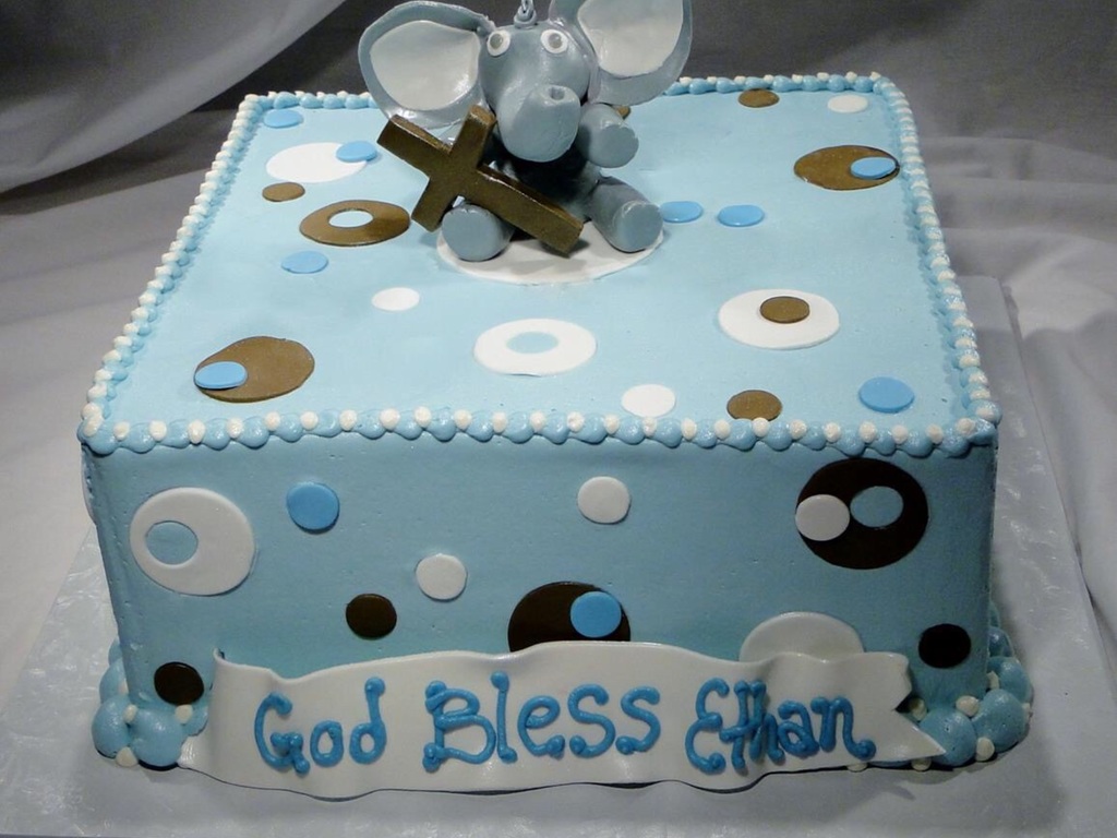 Square Baby Boy Elephant Baptism Cakecentralcom