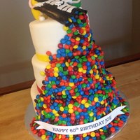 M&m Cake M&M cake. All edible, real M&Ms attached to side of the cake with edible glue.