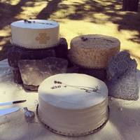 July 18, 2015 Wedding Top to bottom Spice cake with cream cheese filling, ivory buttercreamWhite cake with coconut cream cheese filling, toasted coconutLavender...