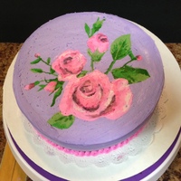 Rose Birthday Cake Tonkabean Vanilla Cake (Hot Pink Interior) with purple frosting & painted roses