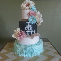College Graduatin Cake I made this cake for myself for finishing college. The blue ruffles are fondant. The pink tiers are buttercream. The chalkboard tier is...