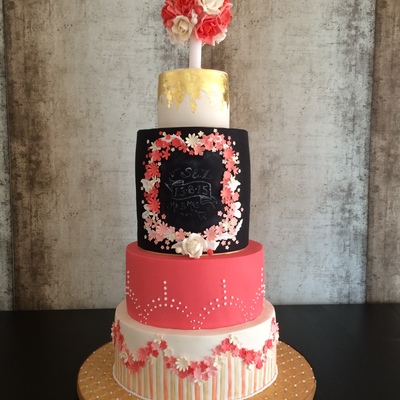 Coral And Black Wedding Cake