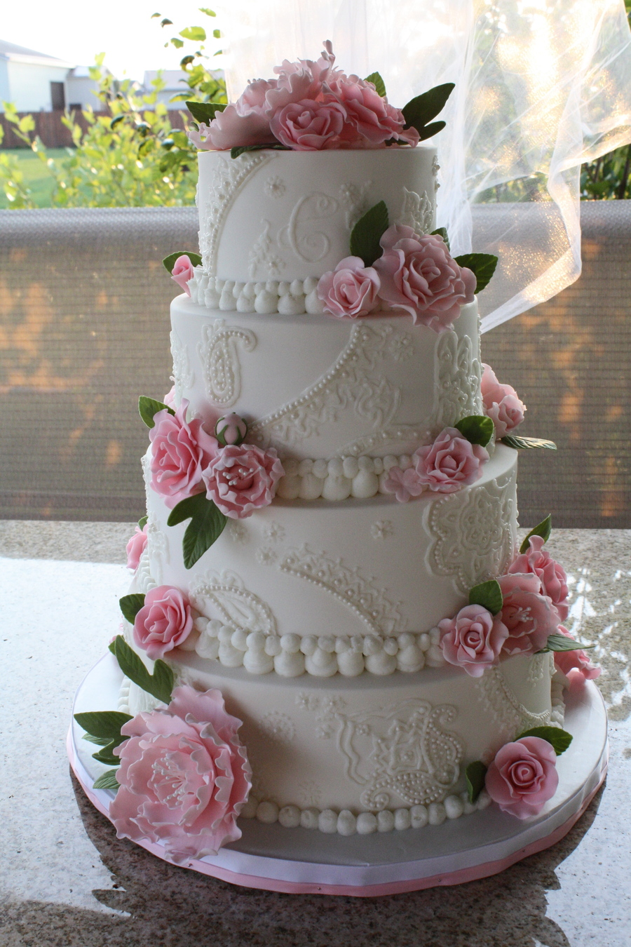 Lace Appliqué Wedding Cake