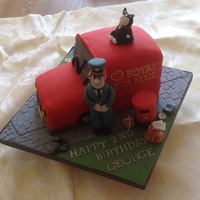 Postman Pat Cake Vanilla sponge with jam and vanilla buttercream.