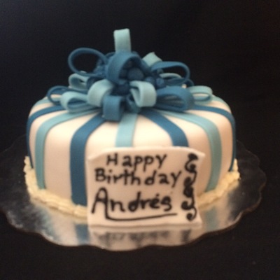 Blue Stripes Fondant Cake