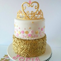 Princess Cake Princess cake, Gold sequins on bottom tier with a hand made tiara on top.