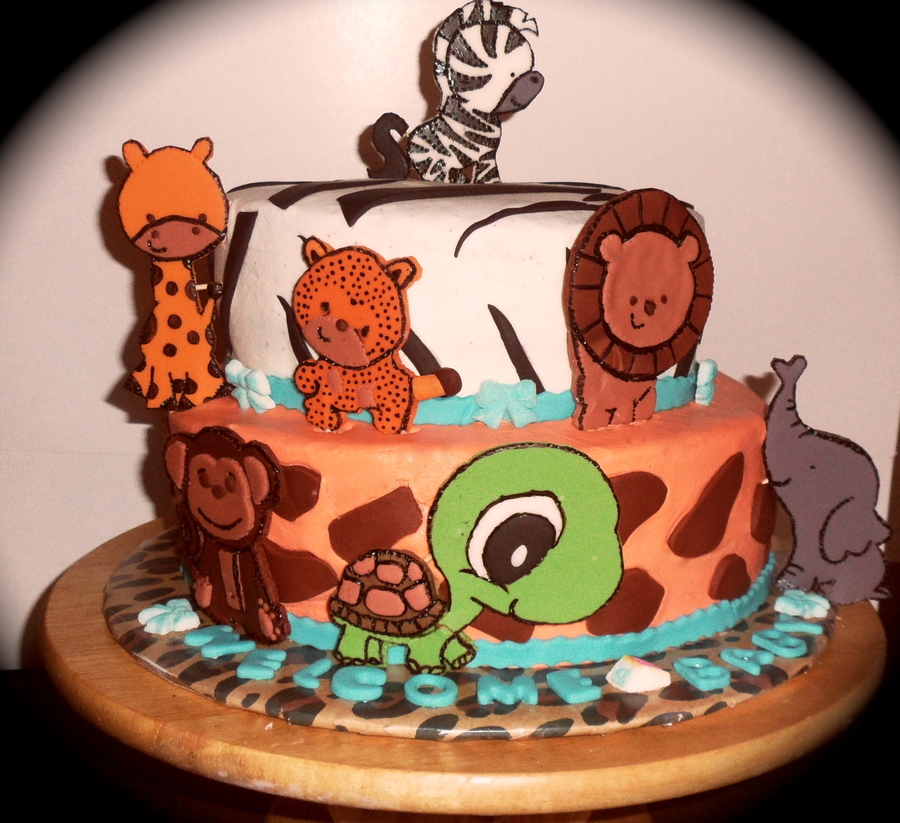 Animal Baby Shower Cake - CakeCentral.com