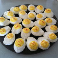 Deviled Eggs Yes, these are made out of cake, though they look very real!