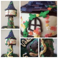 Tangled Tower Cake Tangled tower cake made in chocolate cake and dulce de leche filling, covered with ganache, and decorated with a mix of MMF and modeling...