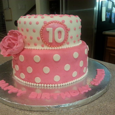 Pink And White 10Th Birthday Cake