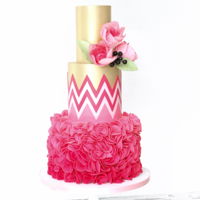 Chevron This is one of my favorite wedding cakes. Ruffles, chevron and gold!