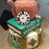 Grace (Alice Like) In Wonderland High School Prom Theme "Grace In Wonderland" Buttercream with sugar screen playing cards. Some fondant details.