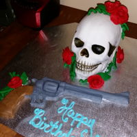 Guns & Roses I used a Wilton 3d skull cake pan. I covered the cake with fondant and hand painted the skull with gel food coloring and vodka. Fondant was...