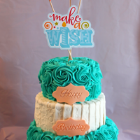 My Grandmother's 75Th Birthday Cake WASC bottom and top tier, chocolate fudge middle with vanilla buttercream all over!