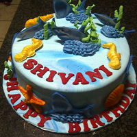 Shark Theme Cake fondant covered choc cake with choc filling. i used rice paper prints of sharks