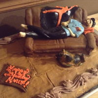 Birthday Cake Chocolate cake covered with chocolate butter cream and fondant