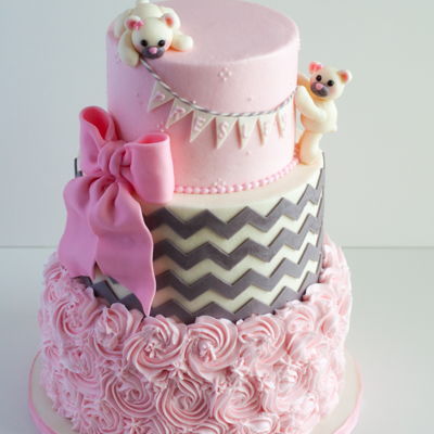 Pink & Gray Baby Cake By 2Bi Cakes