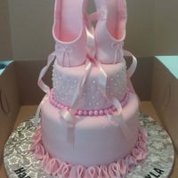 2 Tier Pink Ballerina Shoes Themed Birthday Cake 2 Tier Pink Ballerina Shoes themed Birthday CakeTop Tier: Strawberry Cake and Bottom Tier: Neapolitan Cake (Chocolate, Yellow, and...