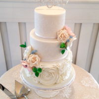 Elegant Wedding Cake Pink toned cake, edible lace and sugar flowers Find me on Facebook! Www.facebook.com/yesdearcakes