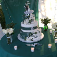 Green Wedding Cake green and white fondant wedding cake with white fondant roses and baby's breath