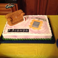 Bridal Shower Cake "friends" Theme Half sheet cake decorated with the "Friends" theme, the sofa was made with rice krispy treats.