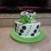 Happy 25Th Birthday! I made this Topsy Turvey cake for my daughters 25th birthday, the decorations were fondant circles also covered the cake board with fondant...